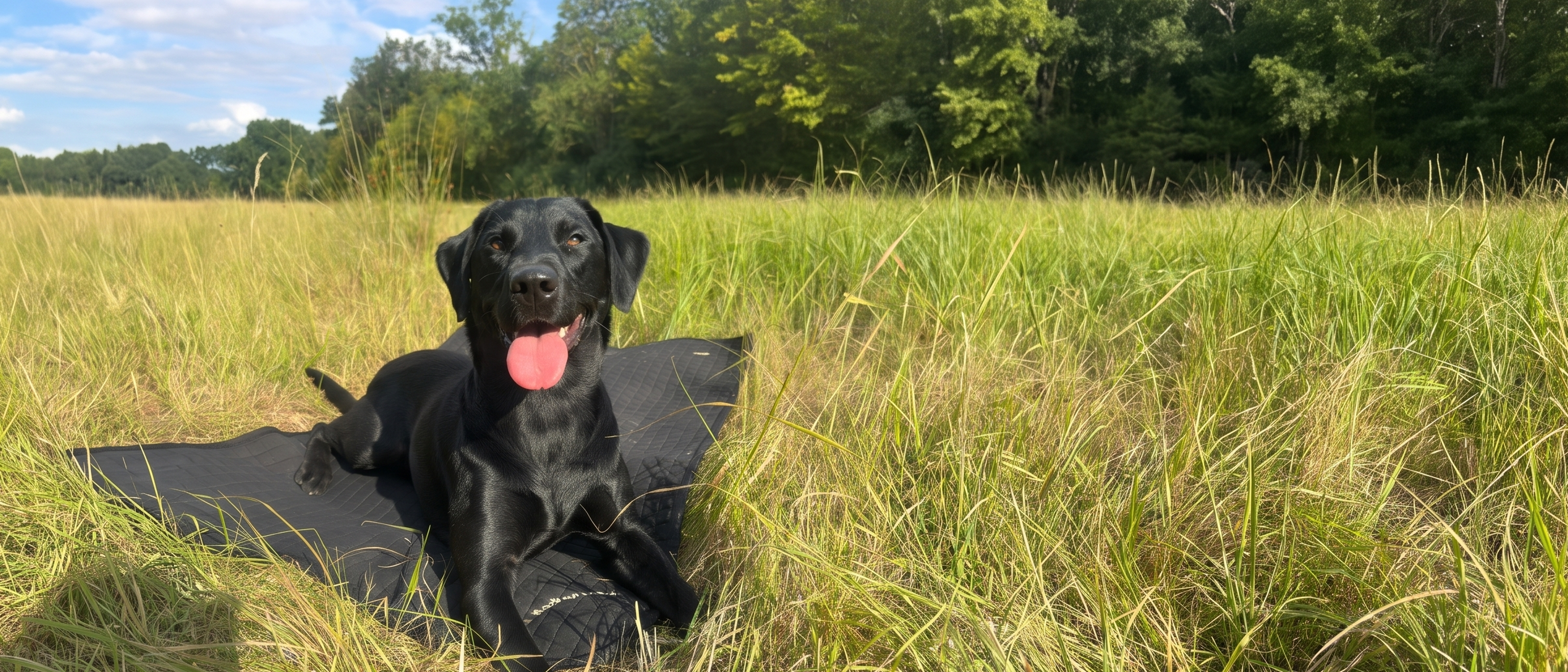 Schwarzer Labrador auf Decke auf der Wiese - Hundebetten und Hundedecken