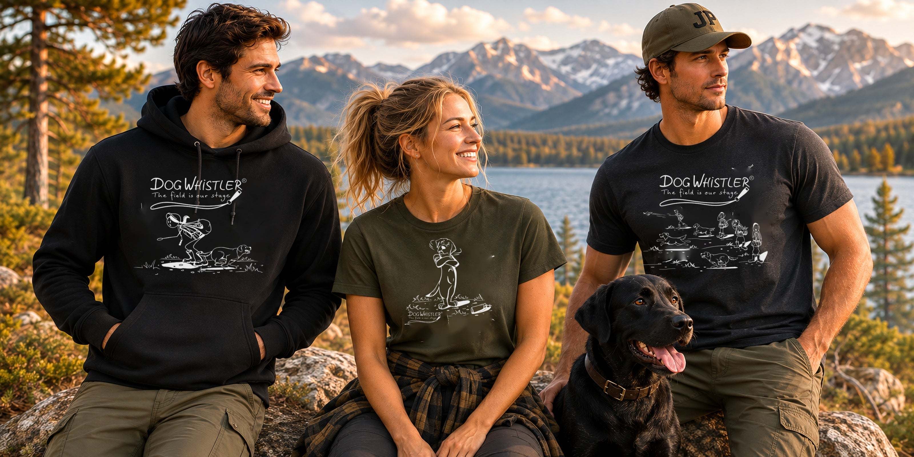 DOGWHISTLER Kleidung – Hoodie und T-Shirts mit Dummytraining-Motiven am See