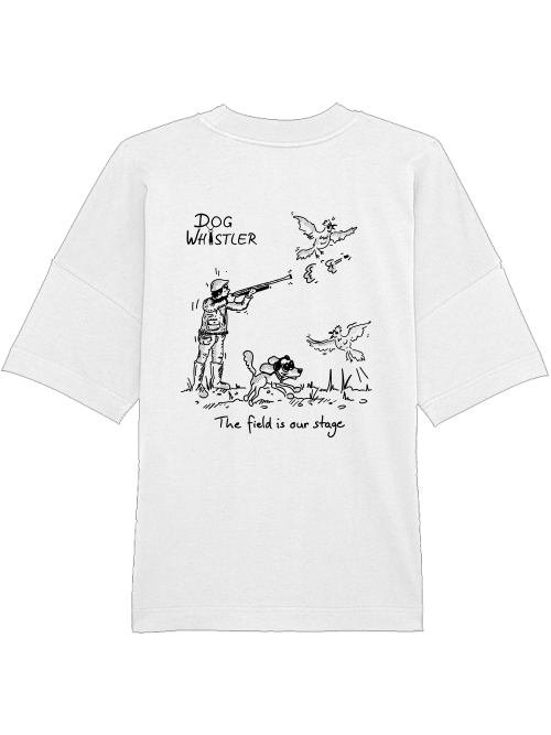 Oversized Unisex T-Shirt Blaster DOGWHISTLER Motive "Fasanenjagd mit Spaniel, Golden- und Labrador Retriever" Druck in schwarz