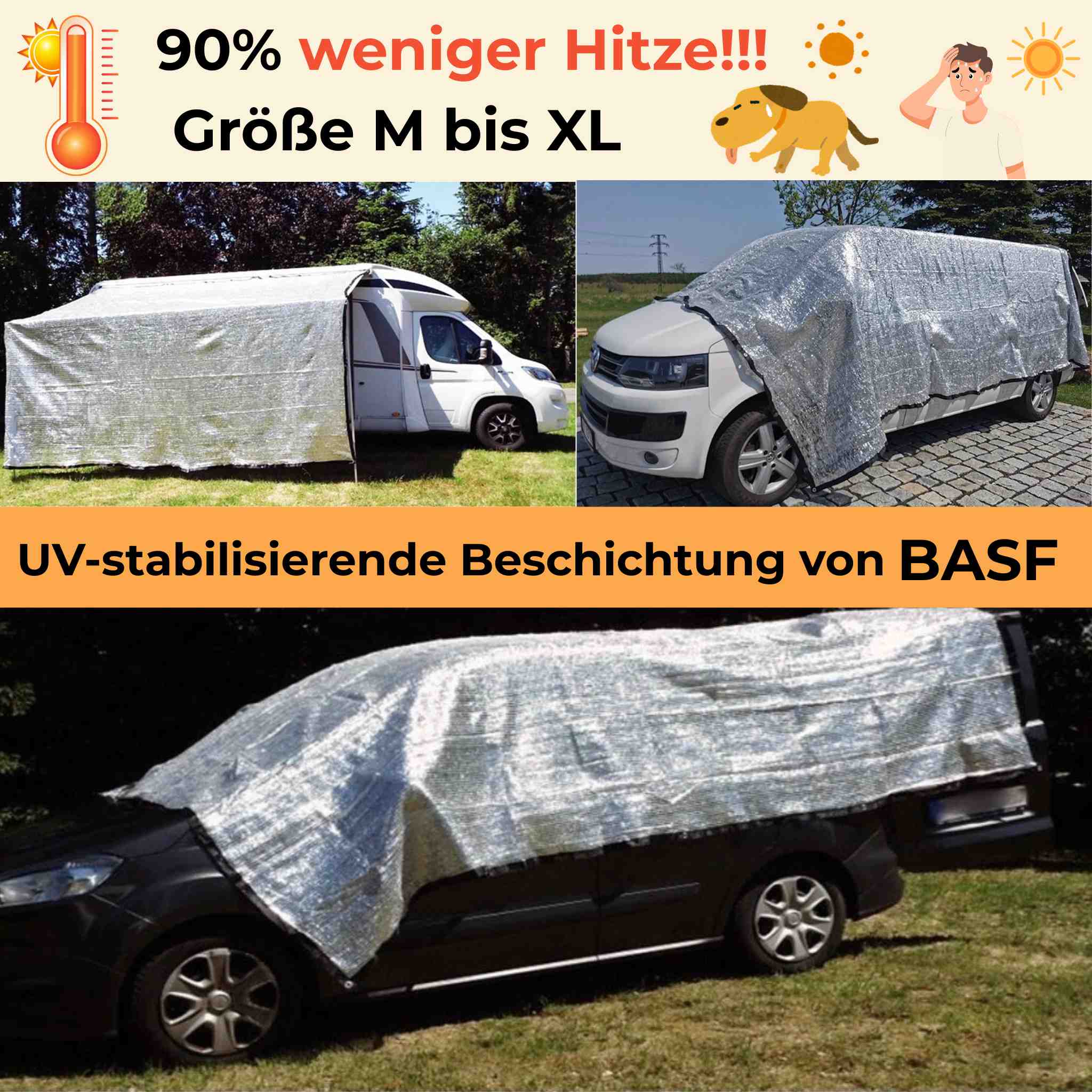 Effektiver Sonnenschutz | UV-Schutz 90% (!) und Verdunkelung für Auto, Anhänger, Zelt, Wohnmobil und mehr in den Größen S, M, L, XL