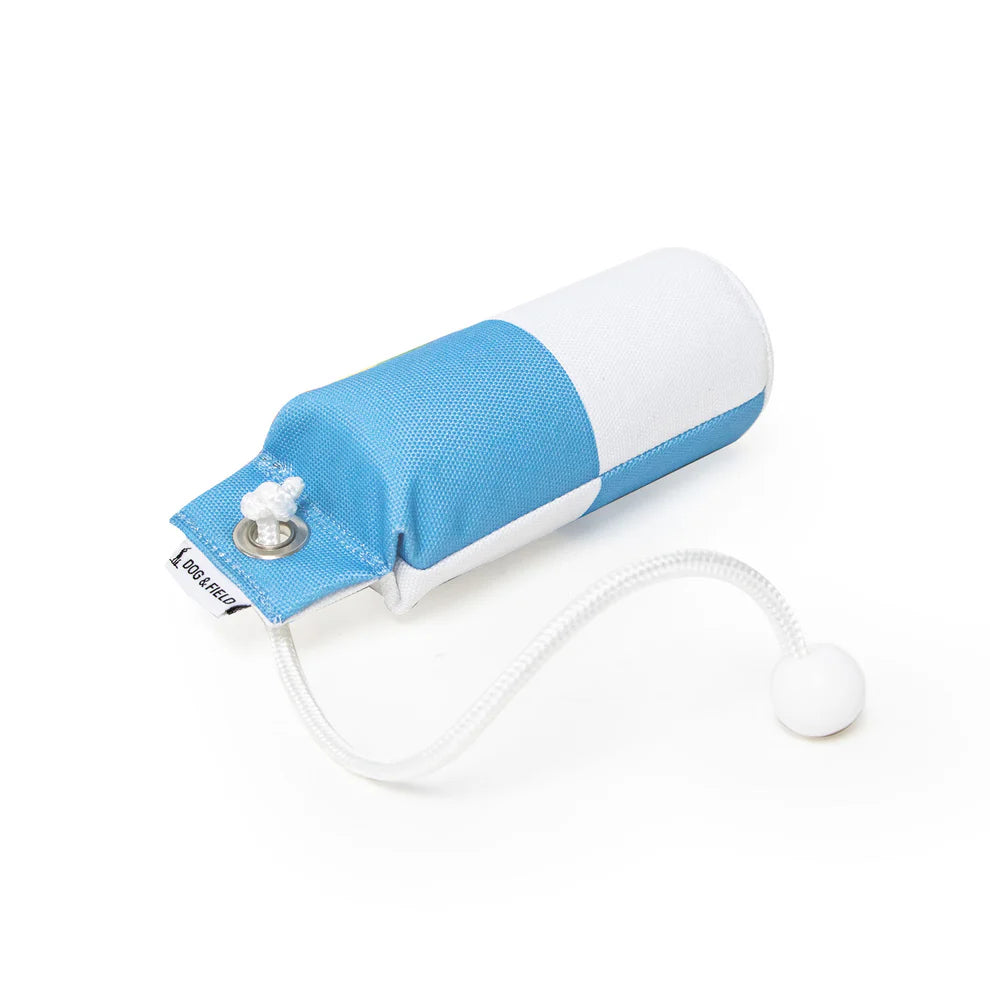 Speedy Flinger Dummy von Dog & Field weiß/blau Schachbrettmuster