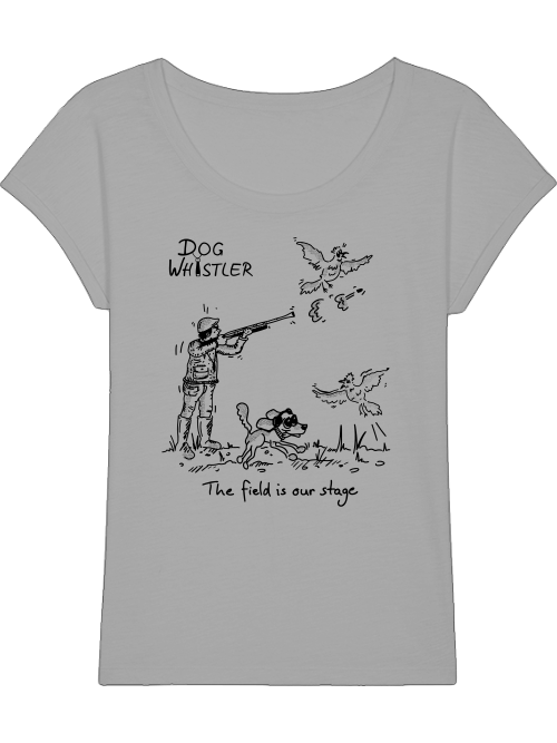 Damen-Shirt RounderSlub mit Auswahl der DOGWHISTLER Motive "Fasanenjagd mit Spaniel, Labrador und Golden Retriever" Druck in schwarz