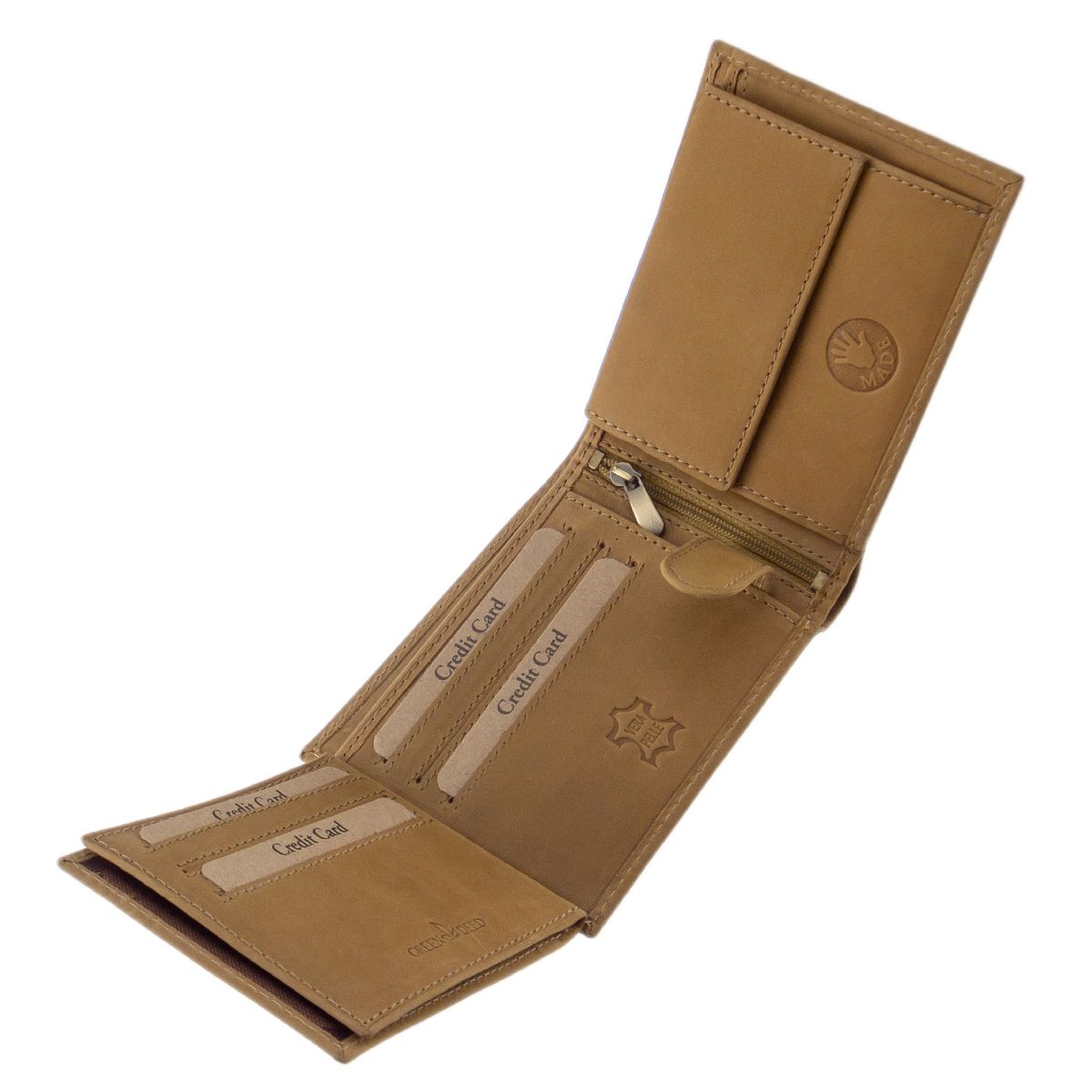 Hellbraune RFID Geldbörse aus unverwüstlichem Büffelleder mit Dackel / Teckel. Das perfekte Geschenk für Jagdhundefreunde