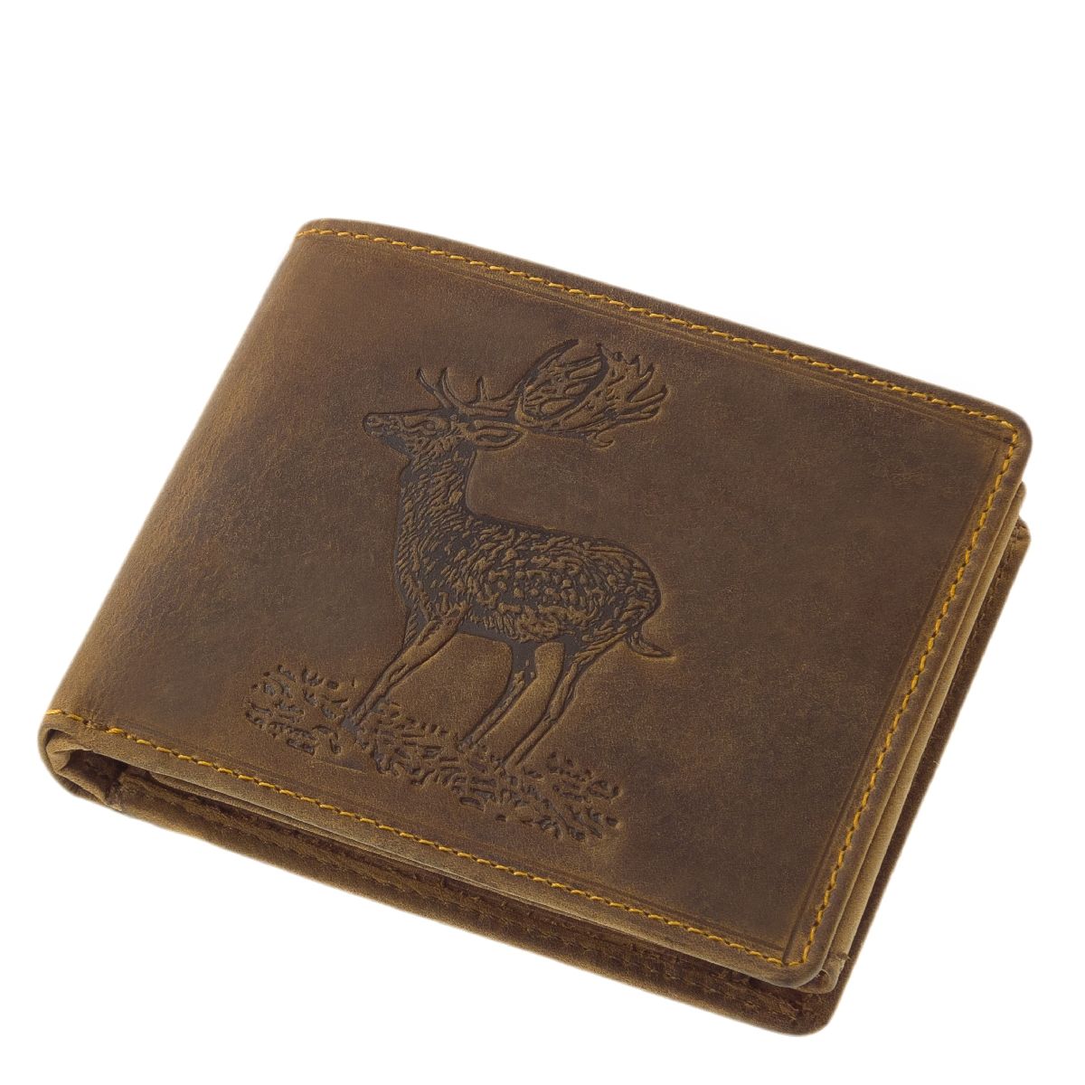 Geschenke für Jäger - Geldbörse aus hochwertigem Büffelleder mit Jagdmotiv Damhirsch