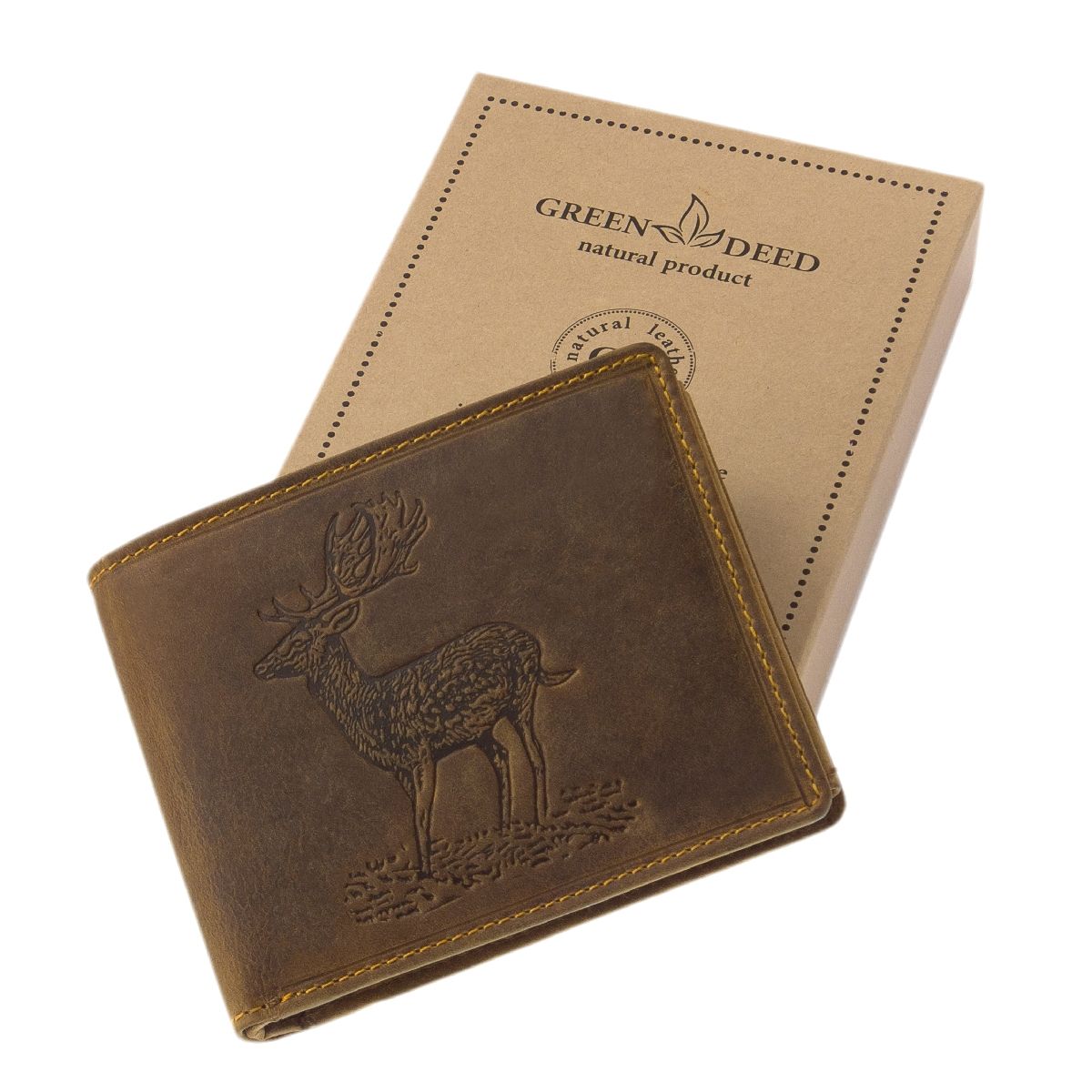 Geschenke für Jäger - Geldbörse aus hochwertigem Büffelleder mit Jagdmotiv Damhirsch