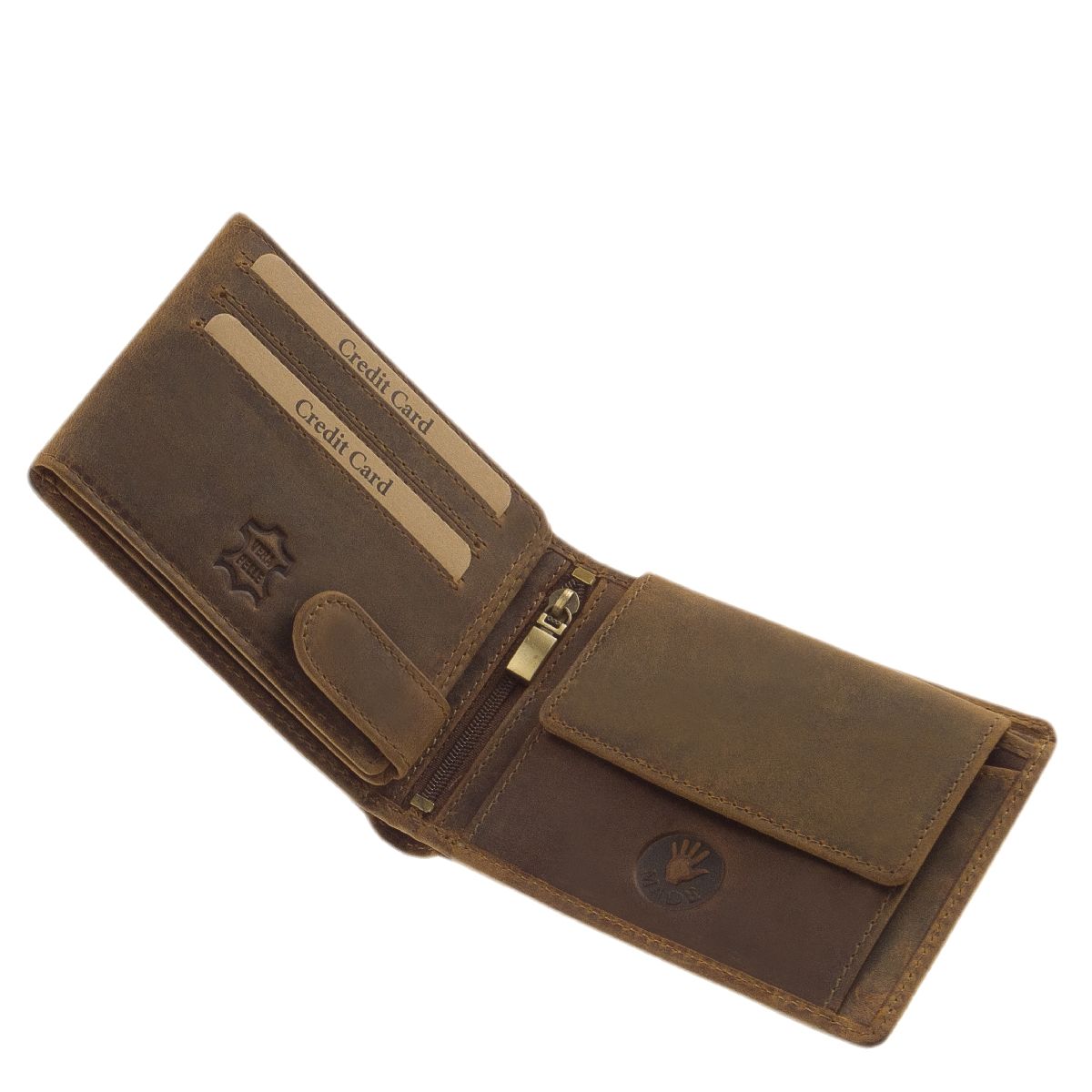 Geschenke für Jäger - Geldbörse aus hochwertigem Büffelleder mit Jagdmotiv Damhirsch