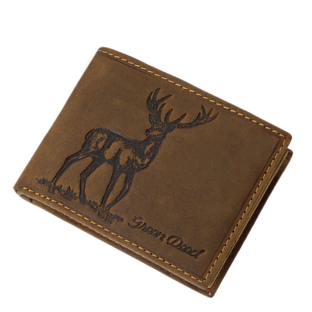 Geschenk für Jäger - Hochwertige Geldbörse aus Büffelleder mit Motiv Hirsch
