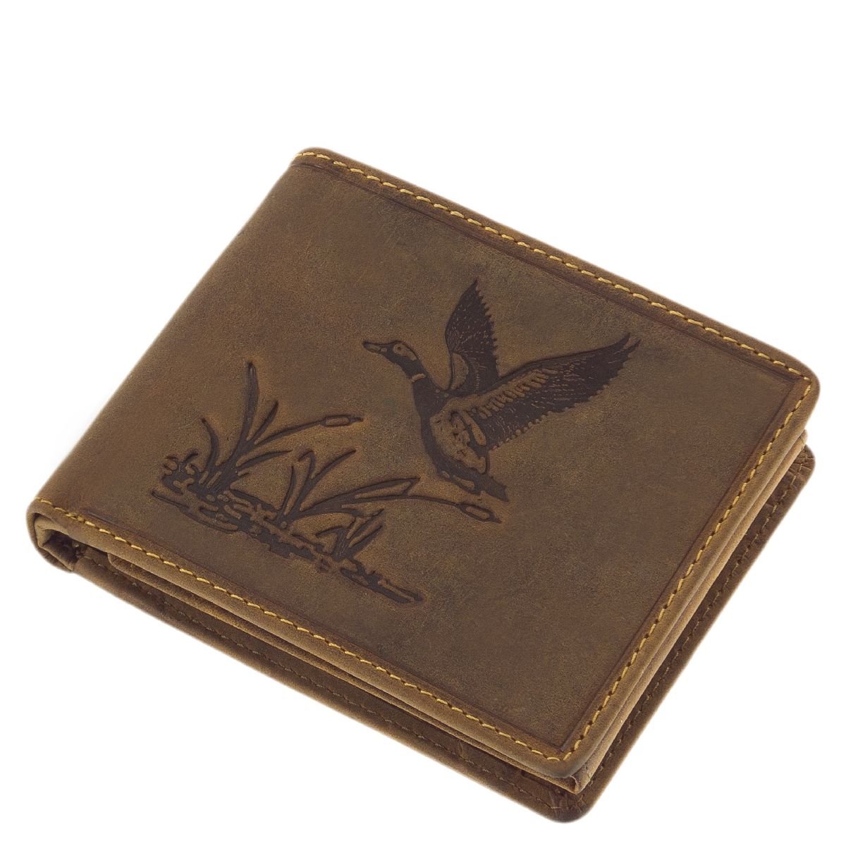 Geldbörse aus unverwüstlichem Büffelleder mit Jagdmotiv Wildente. Das perfekte Geschenk für Jäger