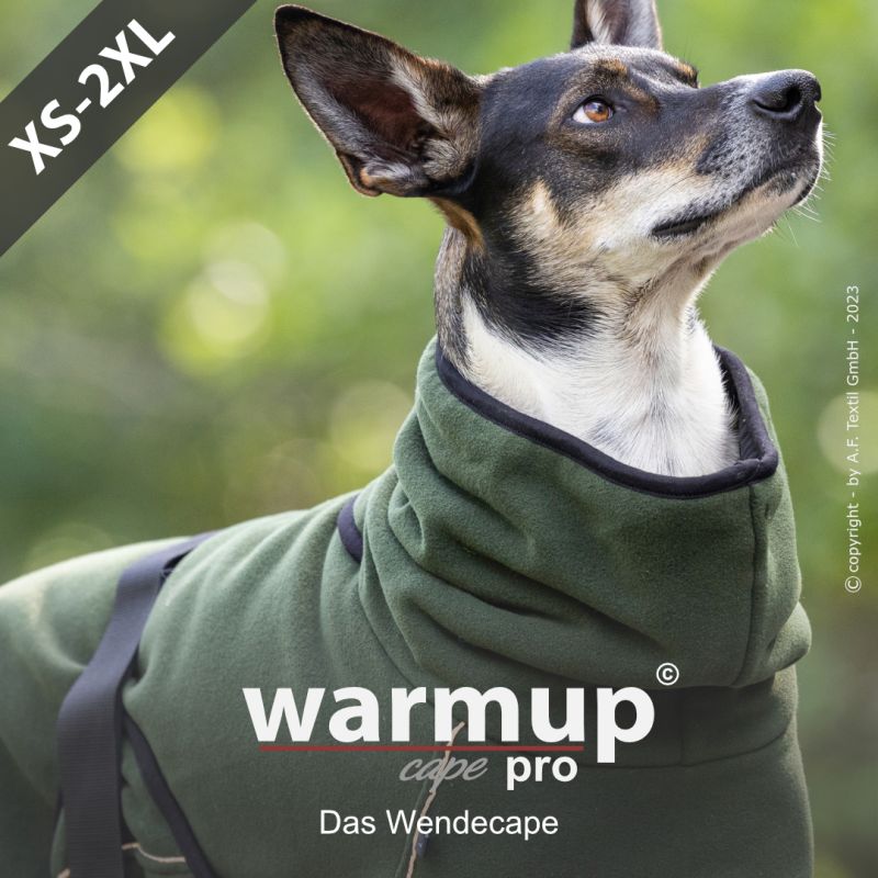 Hundemantel warmup© cape PRO (Wende-Cape) - Pine Green | Moos Frottee XS-2XL