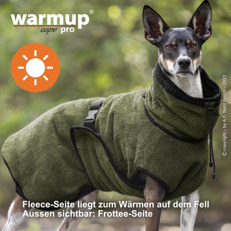 Hundemantel warmup© cape PRO (Wende-Cape) - Pine Green | Moos Frottee XS-2XL