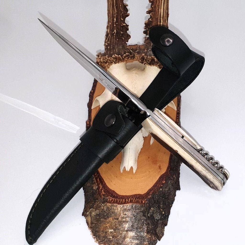 4-teiliges Jagdmesser Full Tang mit Aufbrechklinge, Knochensäge und Korkenzieher