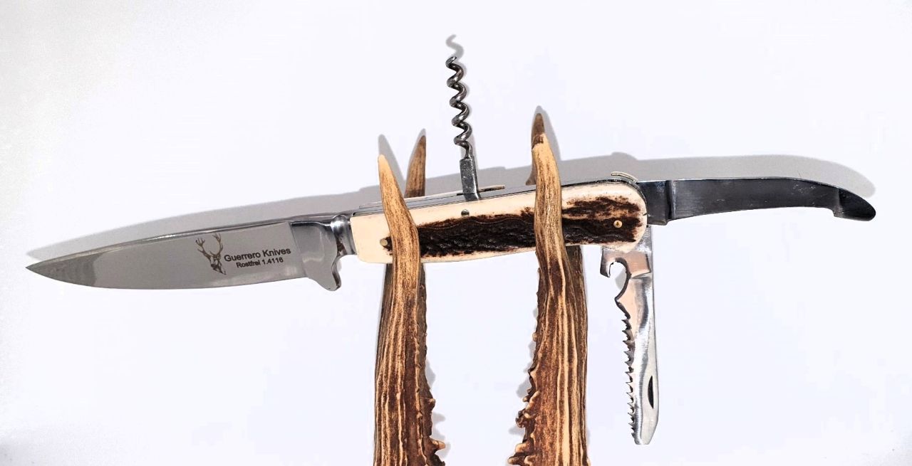 4-teiliges Jagdmesser Full Tang mit Aufbrechklinge, Knochensäge und Korkenzieher