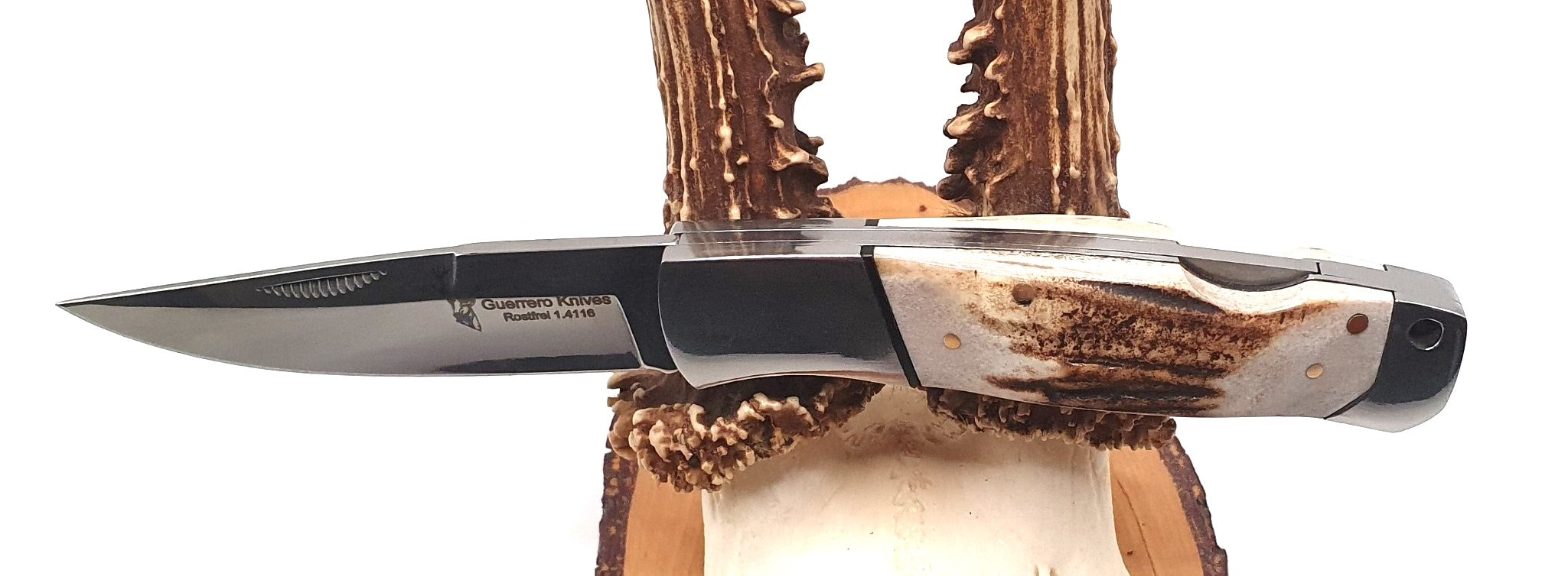 Hochwertiges und edles Guerrero Knives Taschenmesser / Integralmesser mit Hirschhorngriff