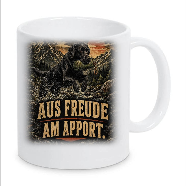 Kaffeetasse "Aus Freude am Apport. (Bergstil)"