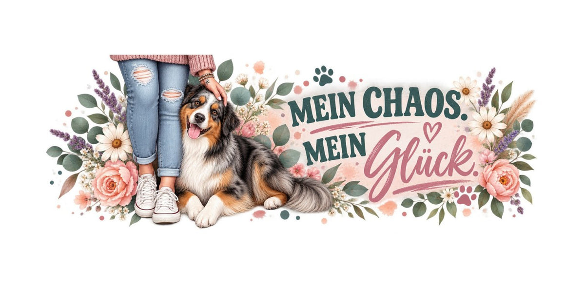 Motiv Mein Chaos. Mein Glück. – kompletter Rundum-Druck der Tasse
