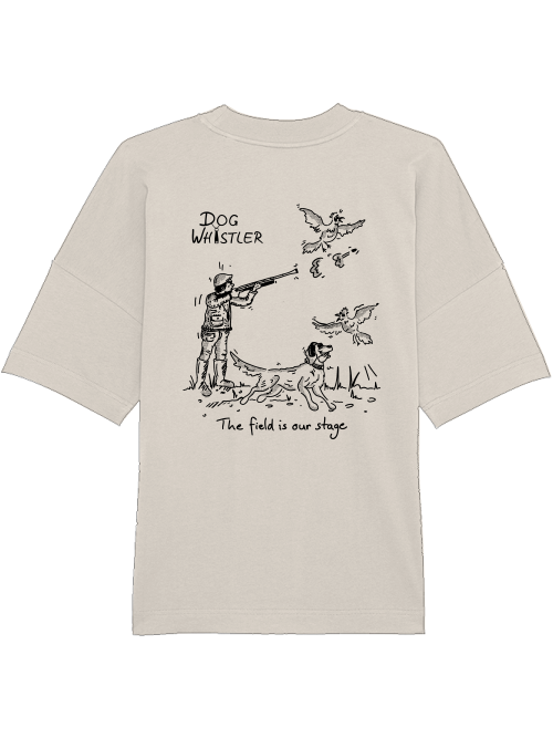 Oversized Unisex T-Shirt Blaster DOGWHISTLER Motive "Fasanenjagd mit Spaniel, Golden- und Labrador Retriever" Druck in schwarz