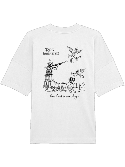 Oversized Unisex T-Shirt Blaster DOGWHISTLER Motive "Fasanenjagd mit Spaniel, Golden- und Labrador Retriever" Druck in schwarz