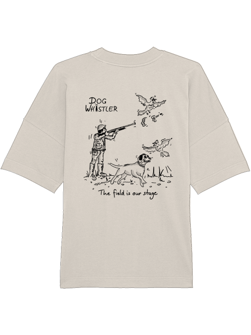 Oversized Unisex T-Shirt Blaster DOGWHISTLER Motive "Fasanenjagd mit Spaniel, Golden- und Labrador Retriever" Druck in schwarz