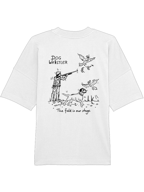 Oversized Unisex T-Shirt Blaster DOGWHISTLER Motive "Fasanenjagd mit Spaniel, Golden- und Labrador Retriever" Druck in schwarz