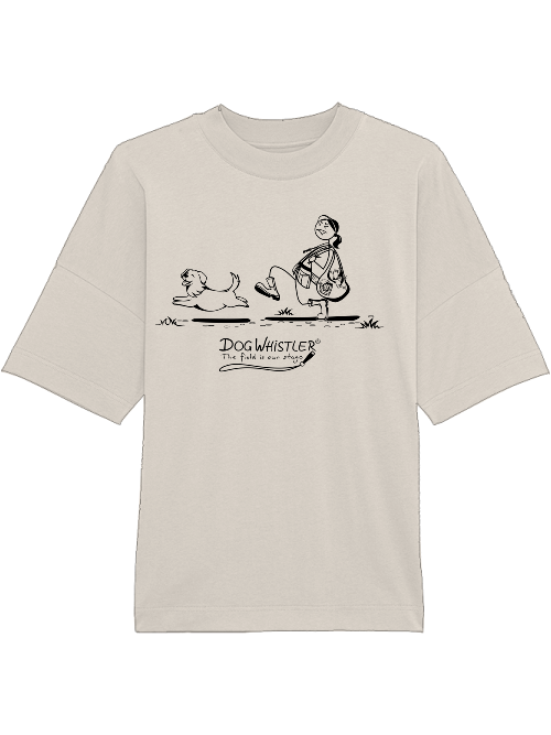 Oversized Unisex T-Shirt Blaster DOGWHISTLER Motiv "keuch" Druck schwarz und weiß