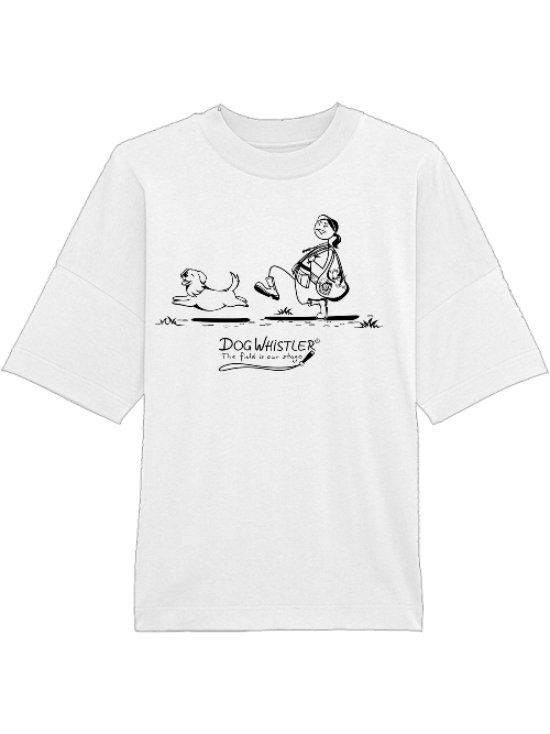 Oversized Unisex T-Shirt Blaster DOGWHISTLER Motiv "keuch" Druck schwarz und weiß