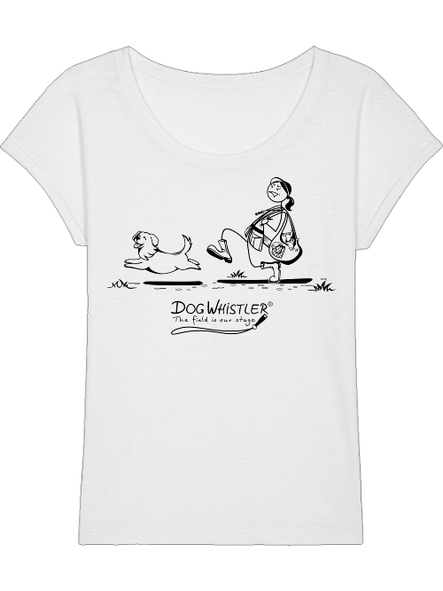 Damen-Shirt Rounder Slub DOGWHISTLER Motiv "keuch" Druck schwarz und weiß