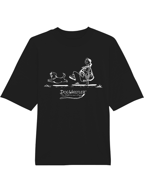 Oversized Unisex T-Shirt Blaster DOGWHISTLER Motiv "keuch" Druck schwarz und weiß