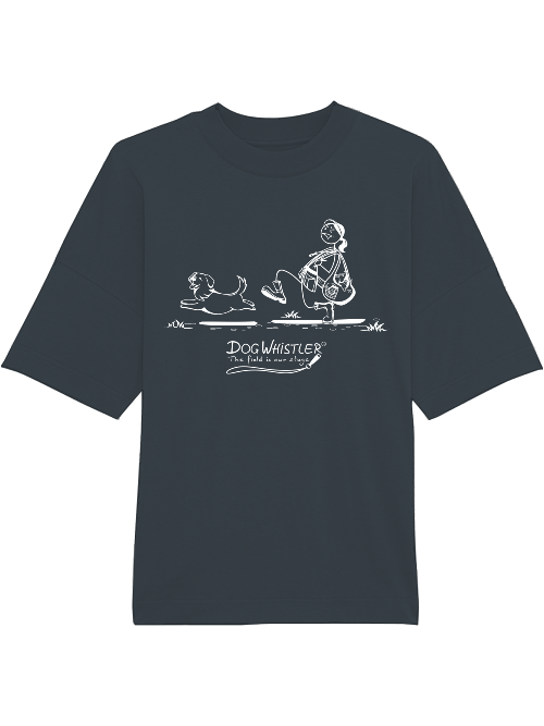 Oversized Unisex T-Shirt Blaster DOGWHISTLER Motiv "keuch" Druck schwarz und weiß