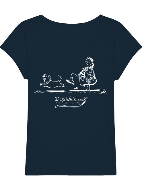 Damen-Shirt Rounder Slub DOGWHISTLER Motiv "keuch" Druck schwarz und weiß