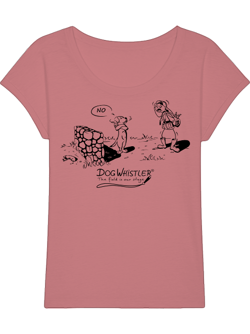 Damen-Shirt Rounder Slub DOGWHISTLER Motiv "NO" Druck schwarz und weiß