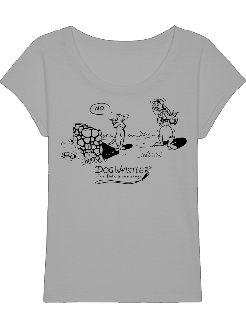 Damen-Shirt Rounder Slub DOGWHISTLER Motiv "NO" Druck schwarz und weiß