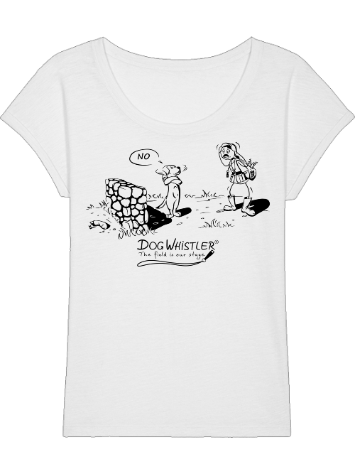 Damen-Shirt Rounder Slub DOGWHISTLER Motiv "NO" Druck schwarz und weiß