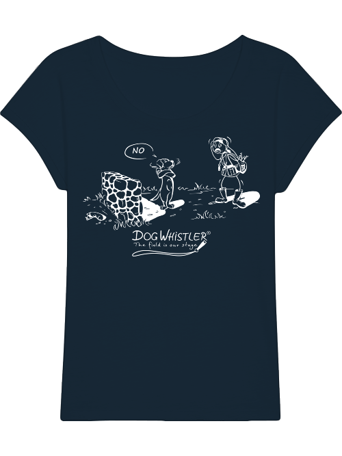 Damen-Shirt Rounder Slub DOGWHISTLER Motiv "NO" Druck schwarz und weiß