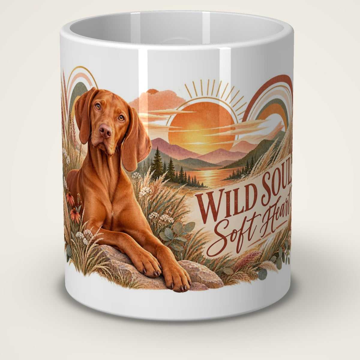 Kaffeetasse Wild Soul. Soft Heart. – Vorderansicht der weißen Keramiktasse