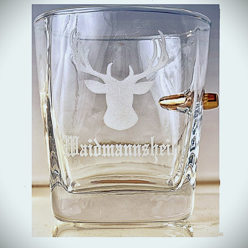 Waidmannsheil Jägerglas -  WhiskyGlas mit 308 Kaliber Geschoß. Das perfekte Geschenk für Jäger