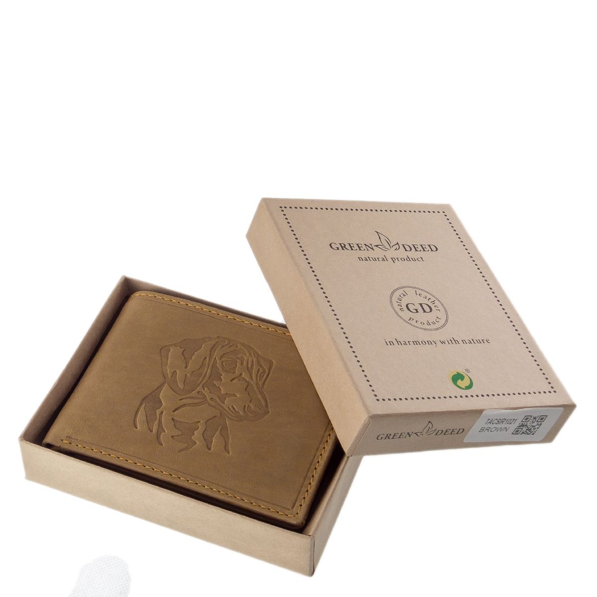 Hellbraune RFID Geldbörse aus unverwüstlichem Büffelleder mit Dackel / Teckel. Das perfekte Geschenk für Jagdhundefreunde