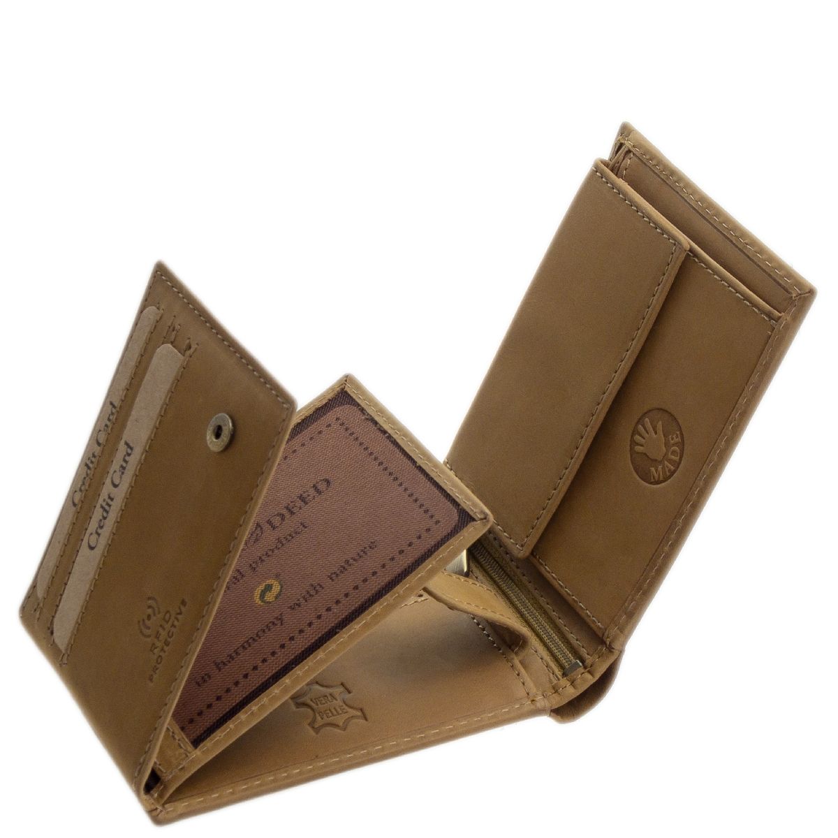 Hellbraune RFID Geldbörse aus unverwüstlichem Büffelleder mit Dackel / Teckel. Das perfekte Geschenk für Jagdhundefreunde