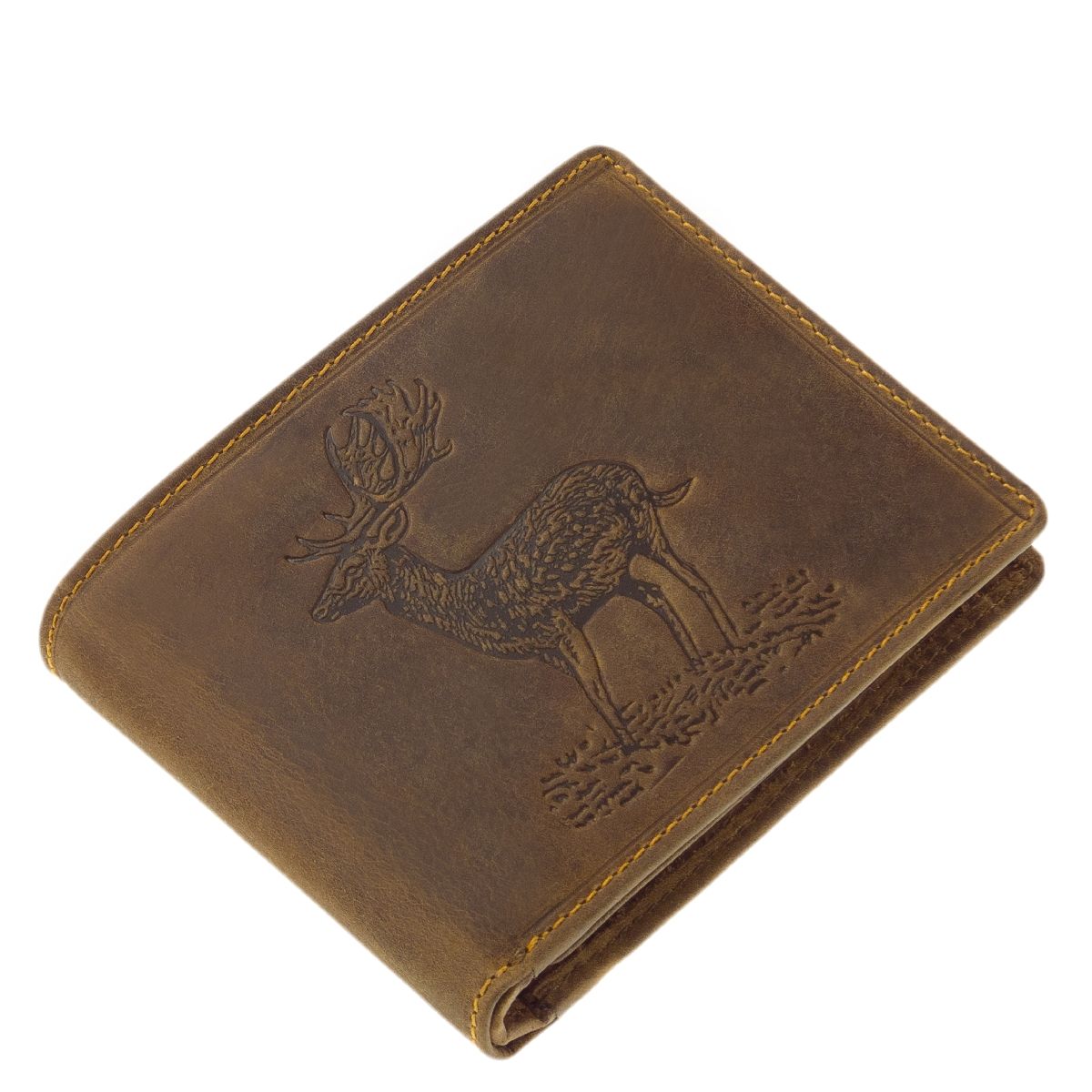 Geschenke für Jäger - Geldbörse aus hochwertigem Büffelleder mit Jagdmotiv Damhirsch