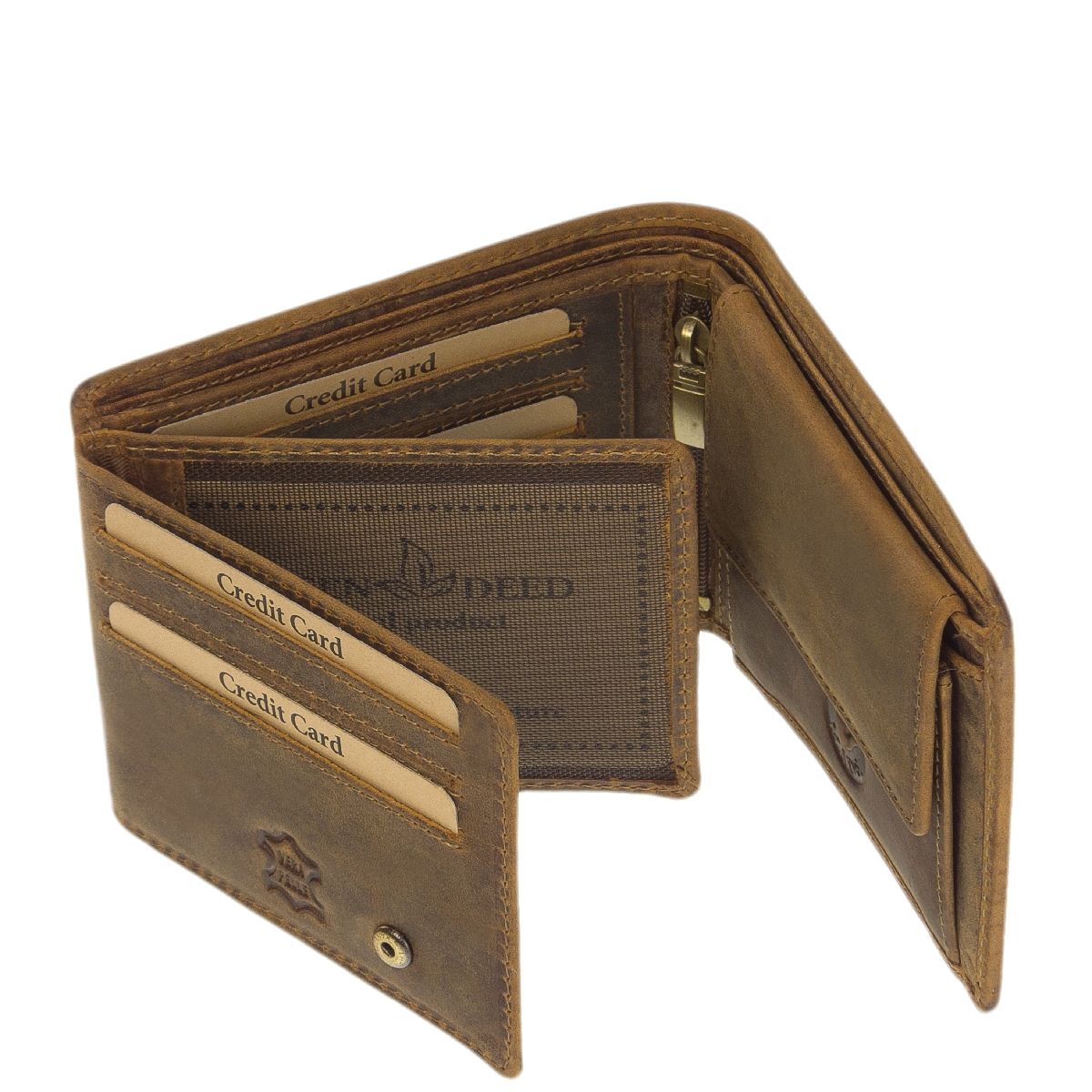Geldbörse aus unverwüstlichem Büffelleder mit Jagdmotiv Muffelwidder. Das perfekte Geschenk für Jäger