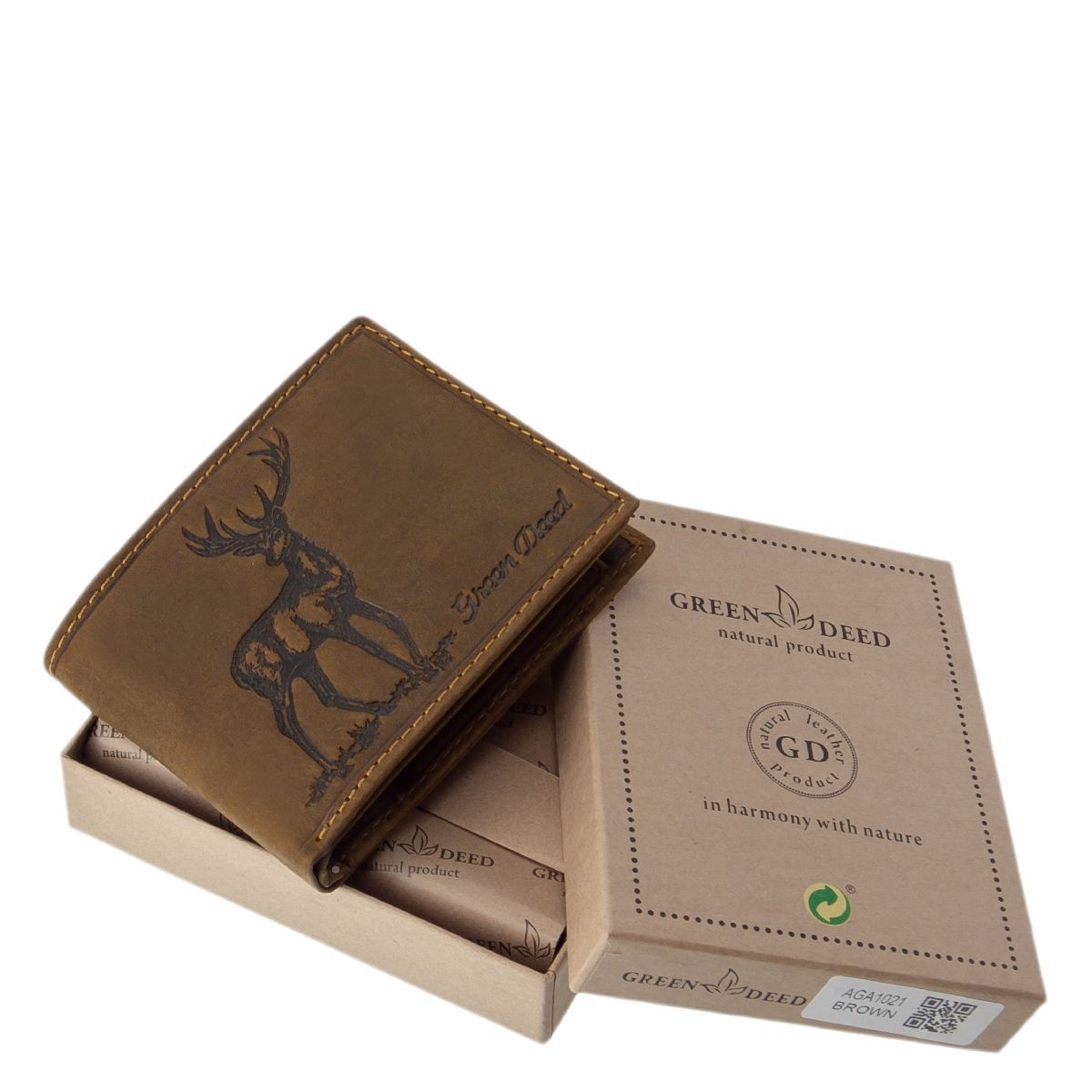 Geschenk für Jäger - Hochwertige Geldbörse aus Büffelleder mit Motiv Hirsch