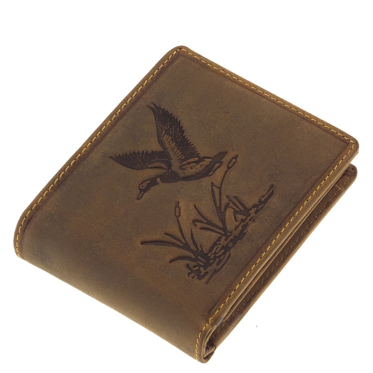 Geldbörse aus unverwüstlichem Büffelleder mit Jagdmotiv Wildente. Das perfekte Geschenk für Jäger