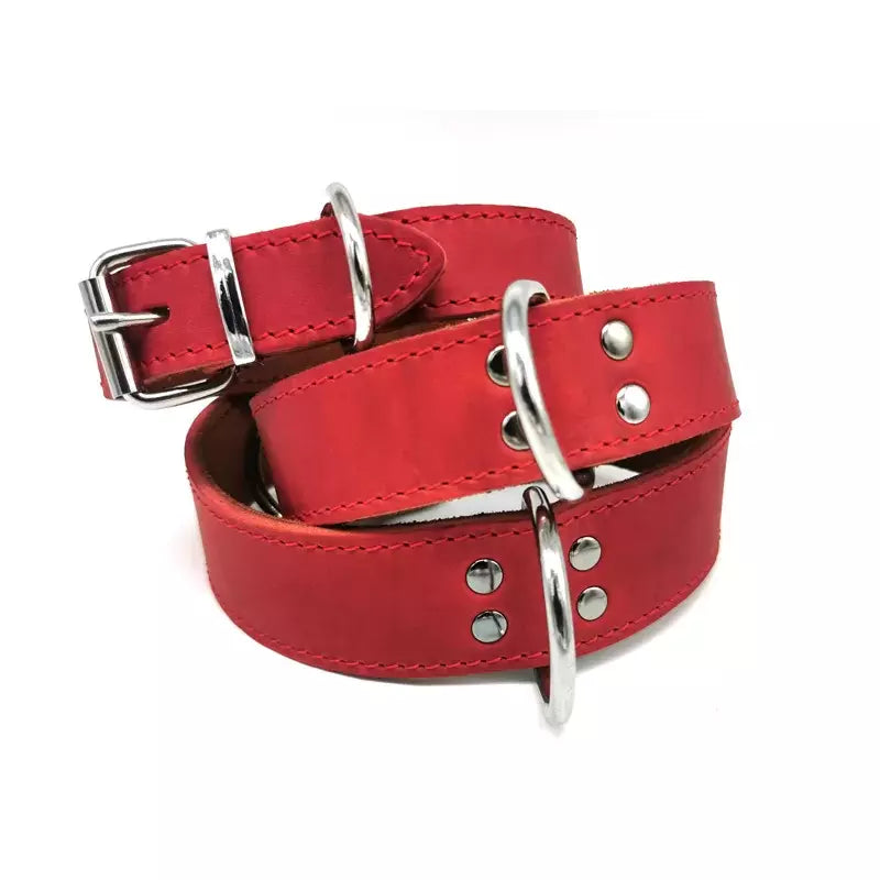 Rotes Hundehalsband, geöltes Rindsleder, von 26 bis 70 cm Halsumfang, personalisierbar
