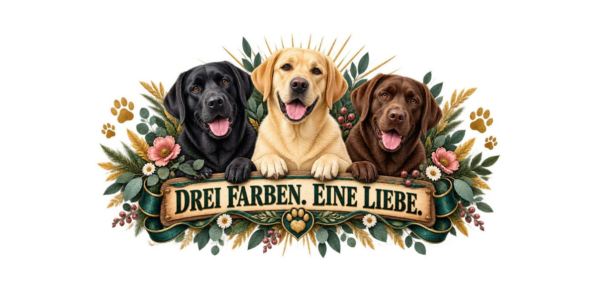 Motiv Drei Farben. Eine Liebe. – drei Labrador Retriever in Schwarz, Blond und Braun