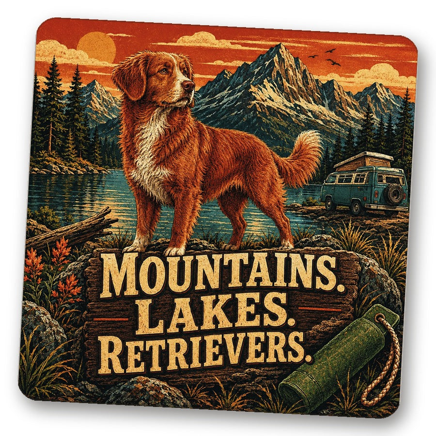 Untersetzer "Mountains. Lakes. Retrievers."