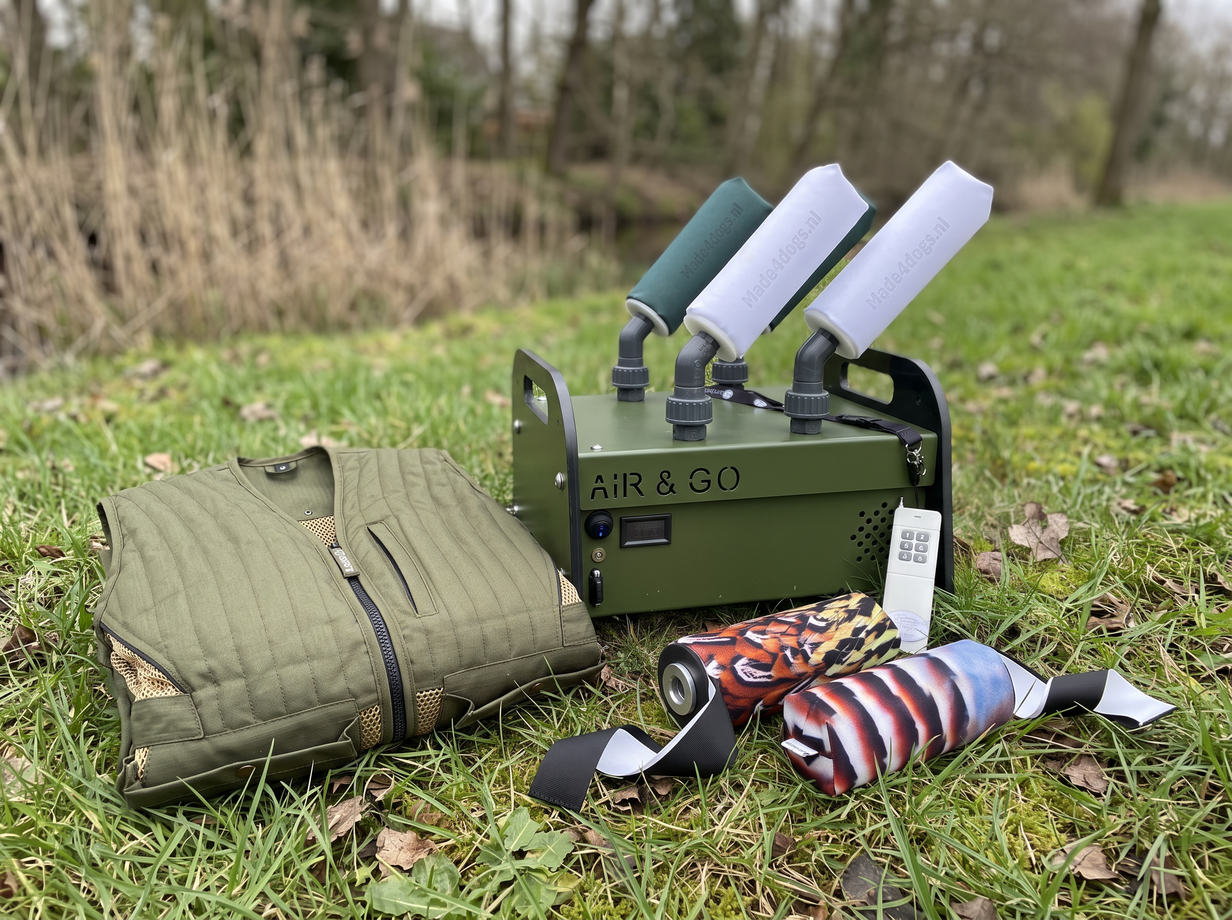 Einsteiger-Set Premium: Dummyweste, Air&GO 4-Shooter und Launcherdummys