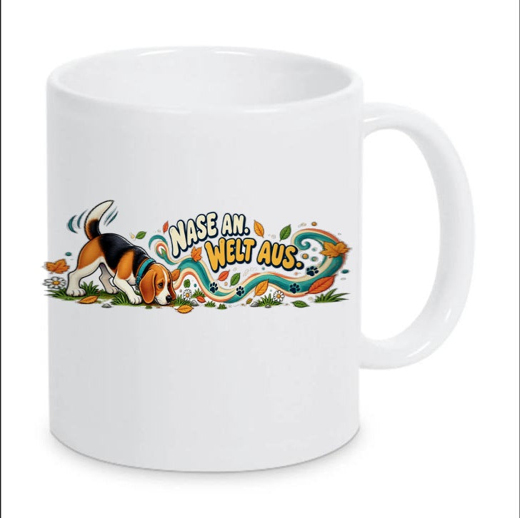 Kaffeetasse "Nase an. Welt aus."