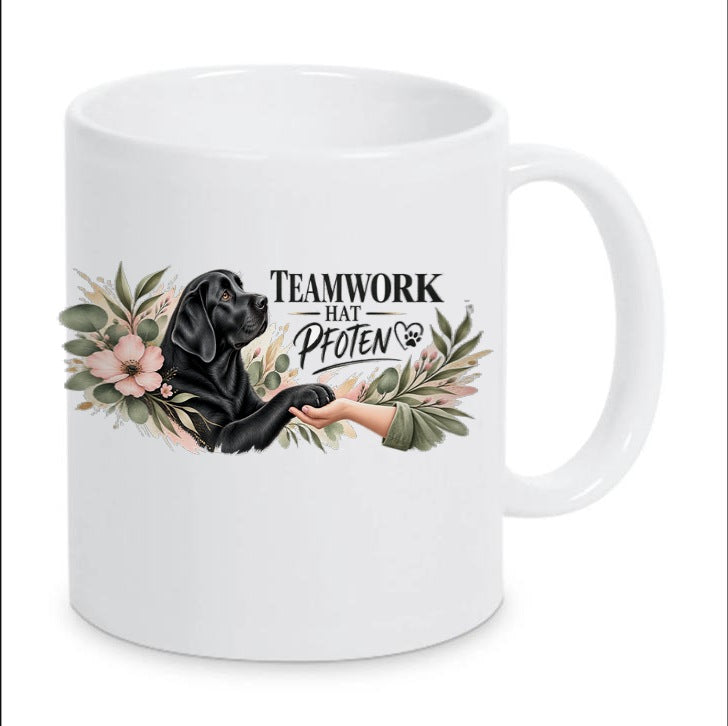 Kaffeetasse "Teamwork hat Pfoten."